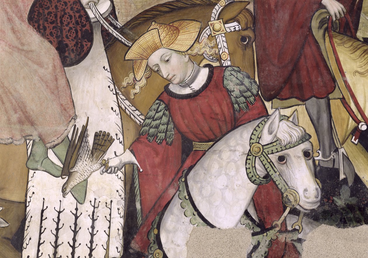 Elämän lähde, yksityiskohta haukkametsästä, joka päästää lintunsa, 1418-30 tekijältä Giacomo Jaquerio