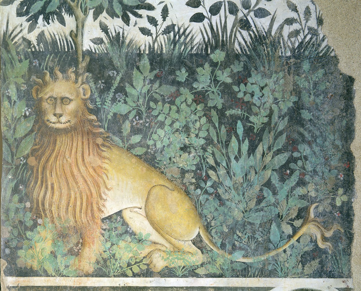 Elämän lähde, yksityiskohta leijonasta, 1418-30 tekijältä Giacomo Jaquerio