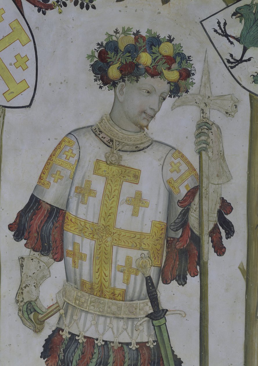 Yhdeksän arvoista, yksityiskohta Godfrey de Bouillonista (n. 1060-1100) 1418-30 tekijältä Giacomo Jaquerio