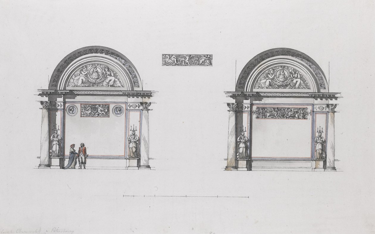 Suunnittelu Sheremetevin palatsille, Ostankino, n. 1796 tekijältä Giacomo Antonio Domenico Quarenghi