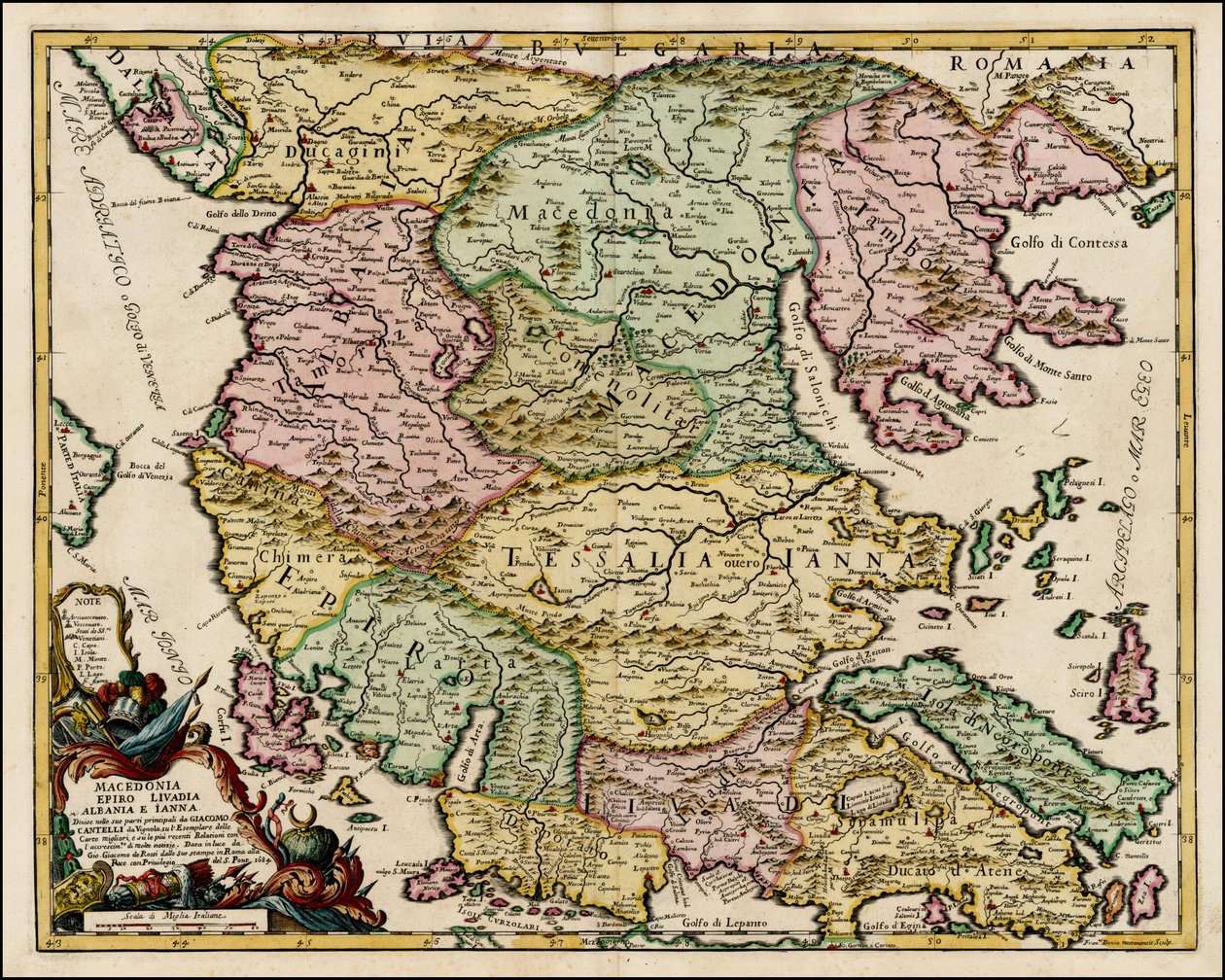 Giacomo Cantelli da Vignolan laatima Makedonian ja Thessalian kartta vuodelta 1684. tekijältä Giacomo Cantelli