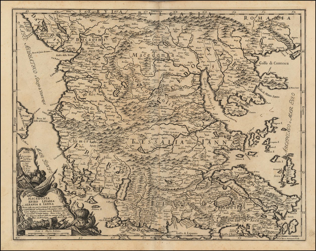 Giacomo Cantelli da Vignolan laatima Thessalian ja Makedonian kartta vuodelta 1684. tekijältä Giacomo Cantelli