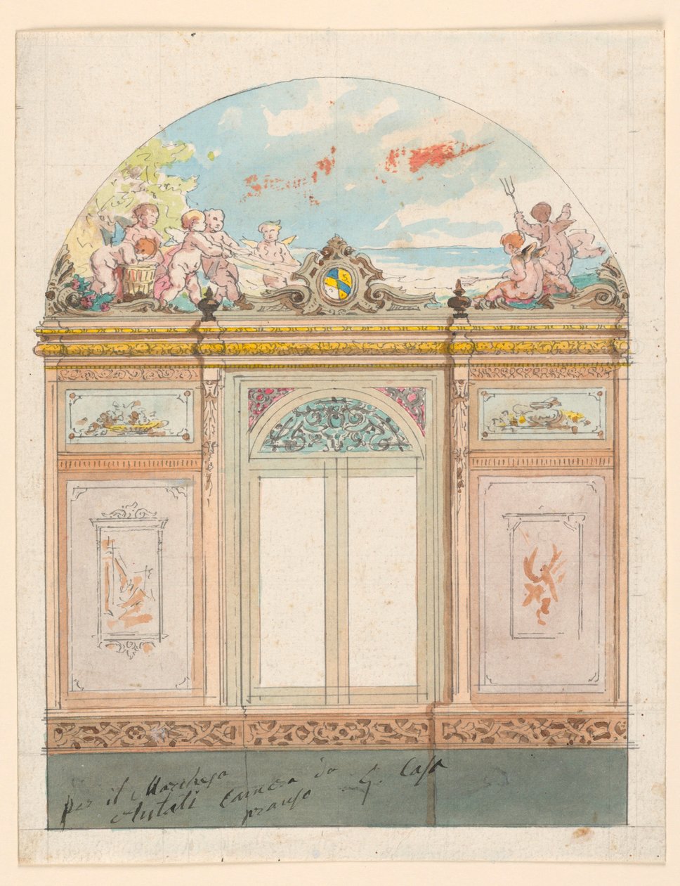 Piirustus, maalattu seinäkoriste, 1870 tekijältä Giacomo Casa