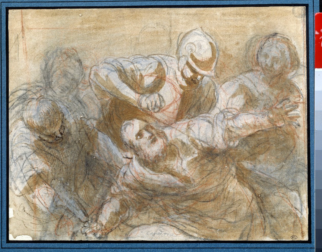 Simson vangittiin filistealaisten toimesta. Giacomo Cavedonen (1577-1660) piirtäminen ruskealla musteella ja pesulla noin 1614 su. 0,20 x 0,27 m Pariisi. Louvren taidemuseo tekijältä Giacomo Cavedone