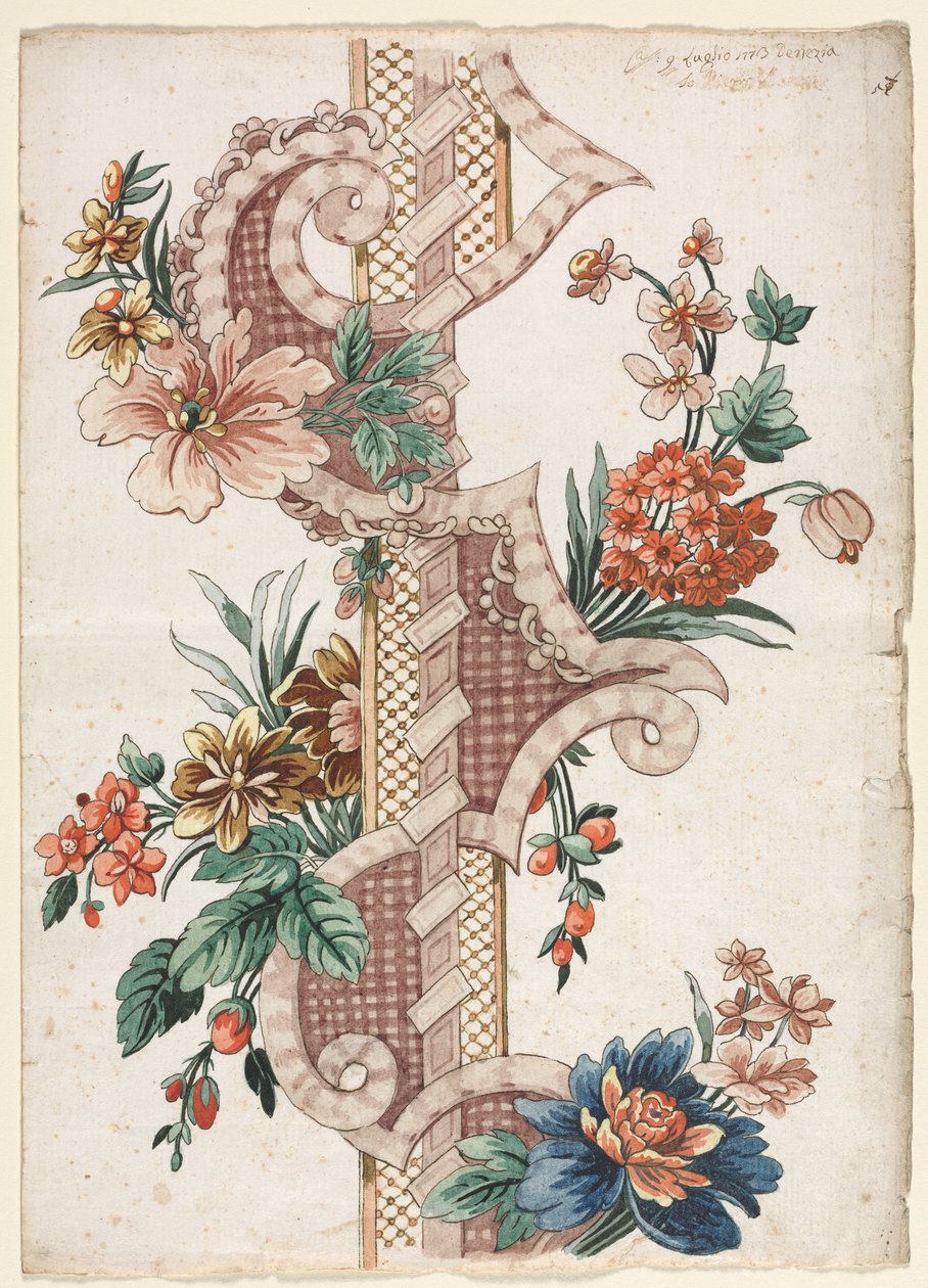 Pystysuuntainen koristeellinen kukkanauha, 1773. tekijältä Giacomo Cavenezia