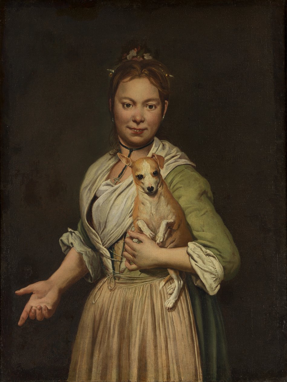 Nainen koiran kanssa, 1740-luku. tekijältä Giacomo Ceruti