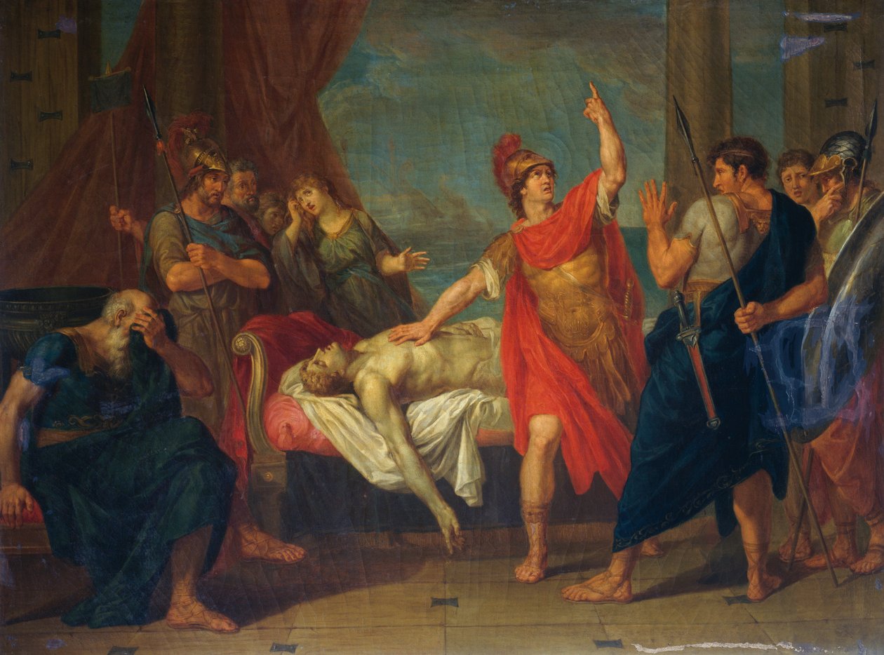 Akhilleus vannoi valan Patrokloksen ruumiissa, Giacomo Concan (1787-1852) maalaus tekijältä Giacomo Conca
