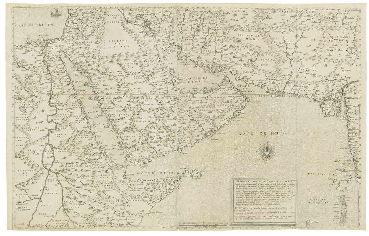 Intian ja Kaakkois-Aasian kartta; Aasian kolmannen osan piirustus, 1561 tekijältä Giacomo Gastaldi