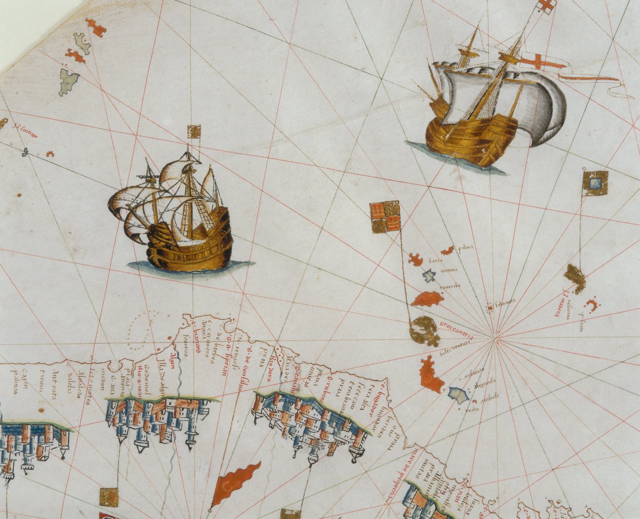 Merikartta, yksityiskohta Kanariansaarista, 1564 tekijältä Giacomo Maggiolo