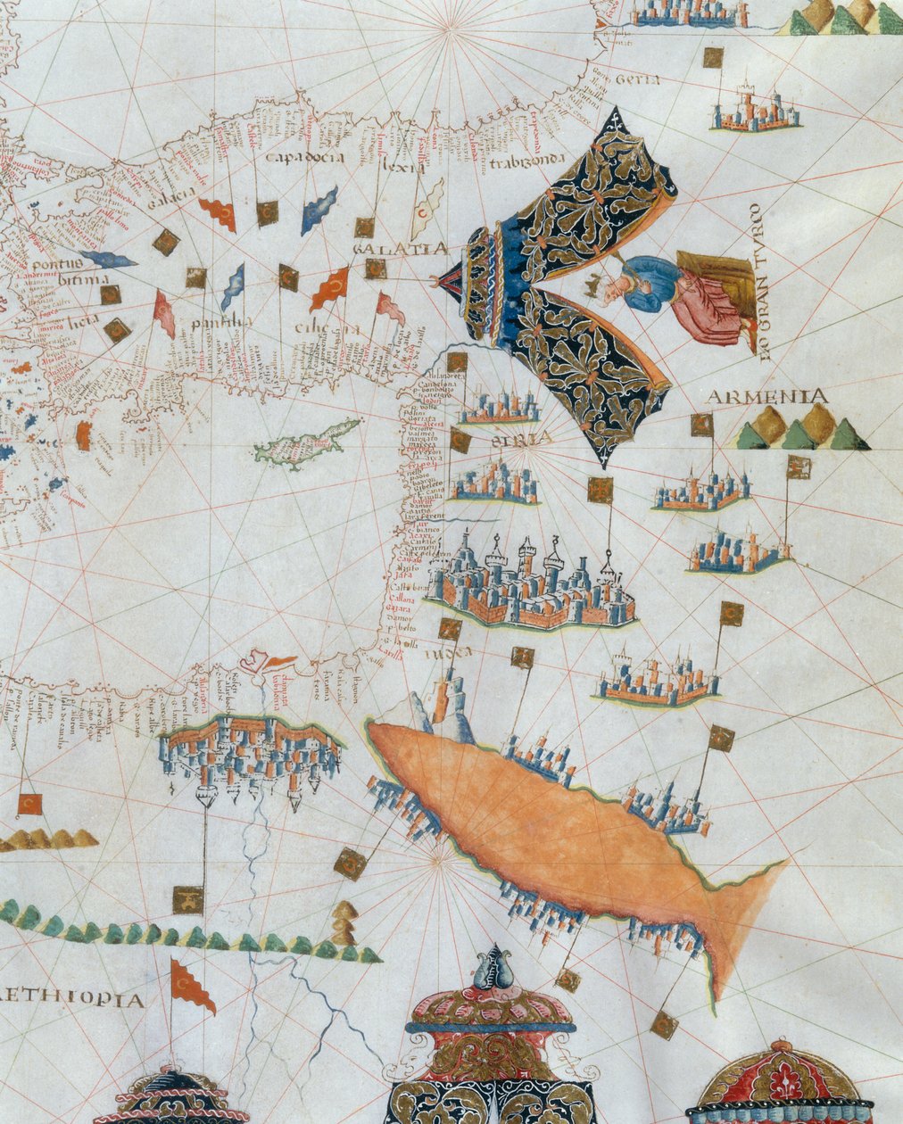 Merikartta, yksityiskohta Gran Turcosta, 1564 tekijältä Giacomo Maggiolo