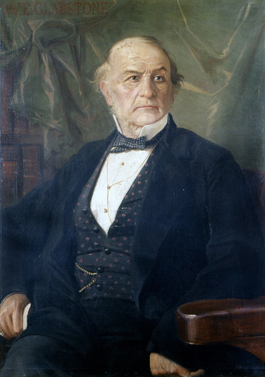 Muotokuva William Ewart Gladstonesta. Brittiläinen poliitikko (1809-1898) Mantegazzan maalaus. Milanon Risorgimenton museo tekijältä Giacomo Mantegazza