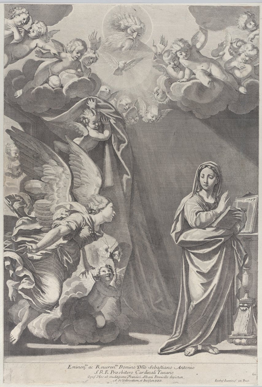 Ilmoitus, jossa Gabriel ja muut enkelit vasemmalla ja Isä Jumala ylhäällä, 168..., 1687-1717. tekijältä Giacomo Maria Giovannini