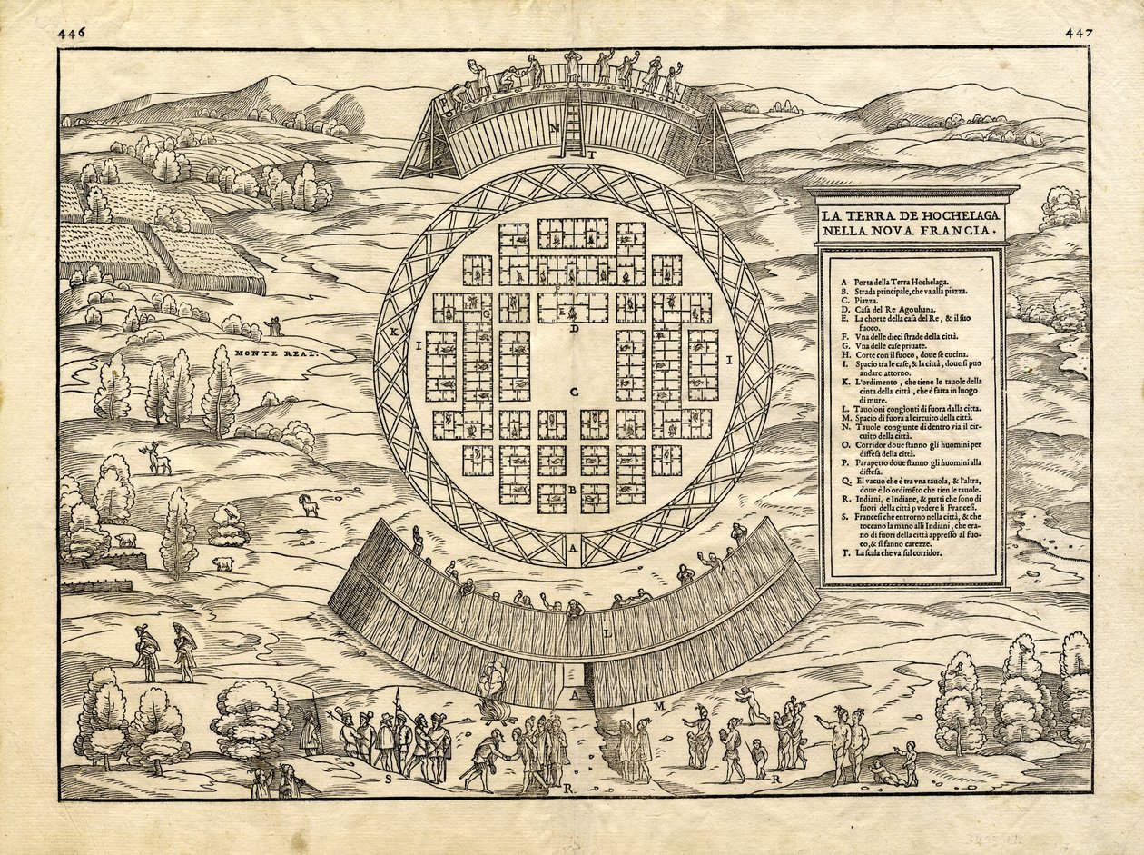 Hochelagan maa Uudessa Ranskassa tekijältä Giacomo & Ramusio Giovanni Battista (1485-1557) Gastaldi