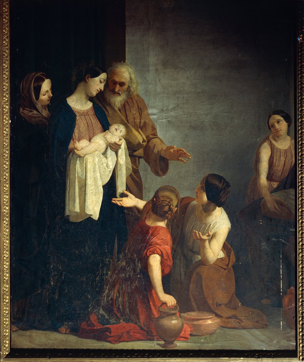 Giacomo Trecourtin (1812-1882) maalaus, joka kuvaa Neitsyt Marian syntymää, öljy kankaalle tekijältä Giacomo Trecourt