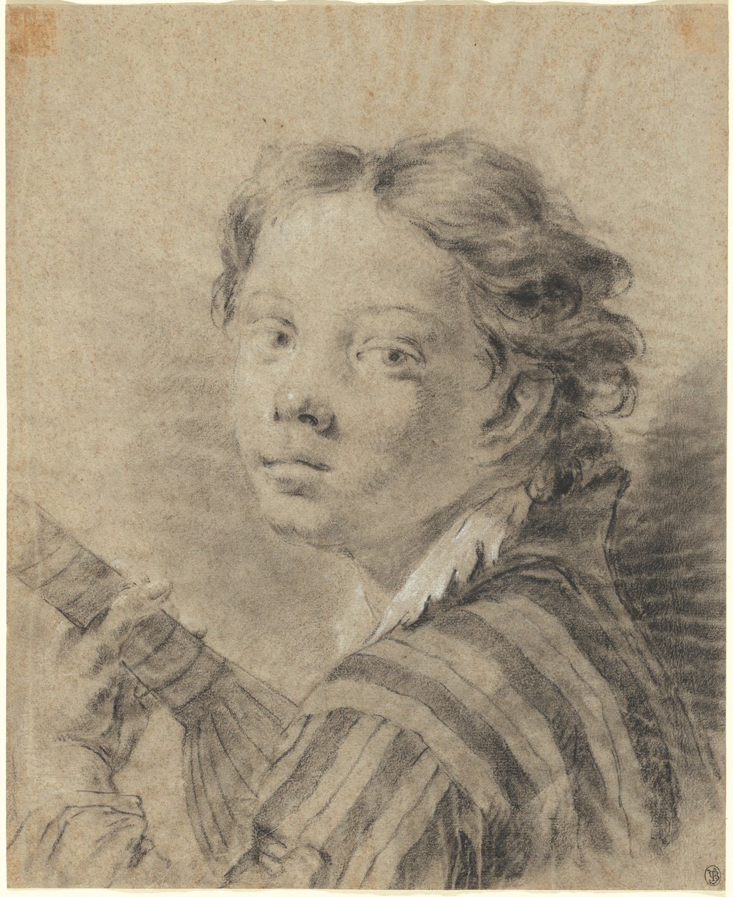 Poika ja luuttu, noin 1740 (mustavalkoinen liitu ja hiili siniselle paperille). tekijältä Giambattista Piazzetta