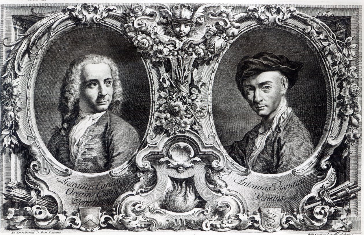 Canaletto ja Antonio Visentini, kaiverrus Visentini tekijältä Giambattista Piazzetta