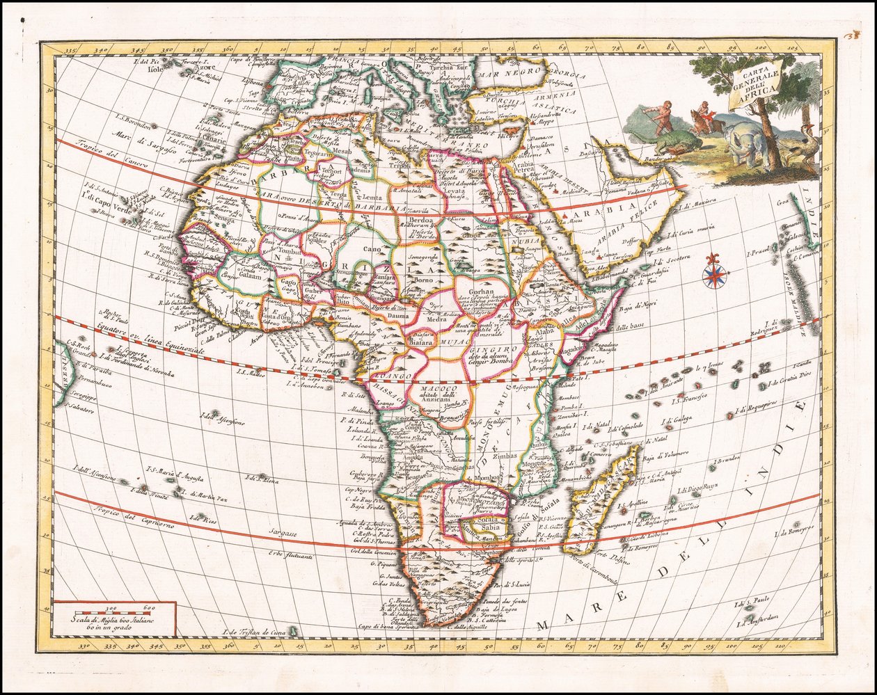 Giambattista Albrizzin vuonna 1740 laatima Afrikan kartta. tekijältä Giambattista Albrizzi