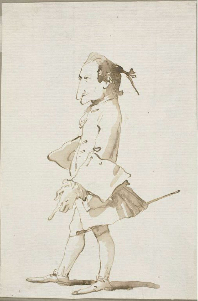 Karikatyyri miehestä, täyspitkä, kasvot vasemmalle tekijältä Giambattista Tiepolo