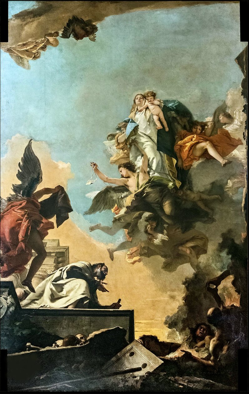 Karmelin Neitsyt Maria antaa skapulaarin Saint Simon Stockille, 1749. tekijältä Giambattista Tiepolo