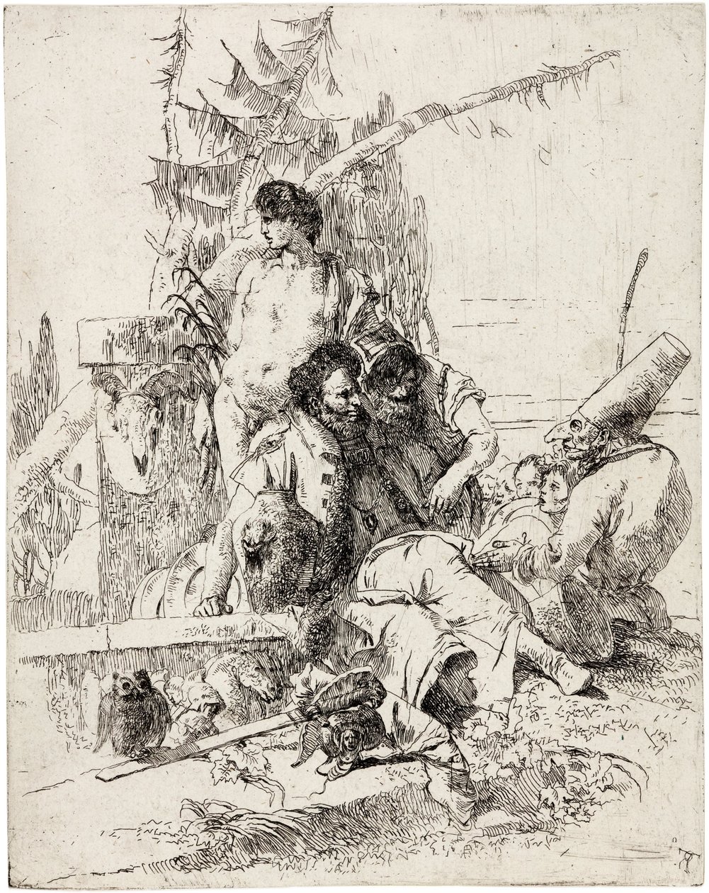 Punchinello antaa neuvoja Scherzi di Fantasia -sarjasta tekijältä Giambattista Tiepolo
