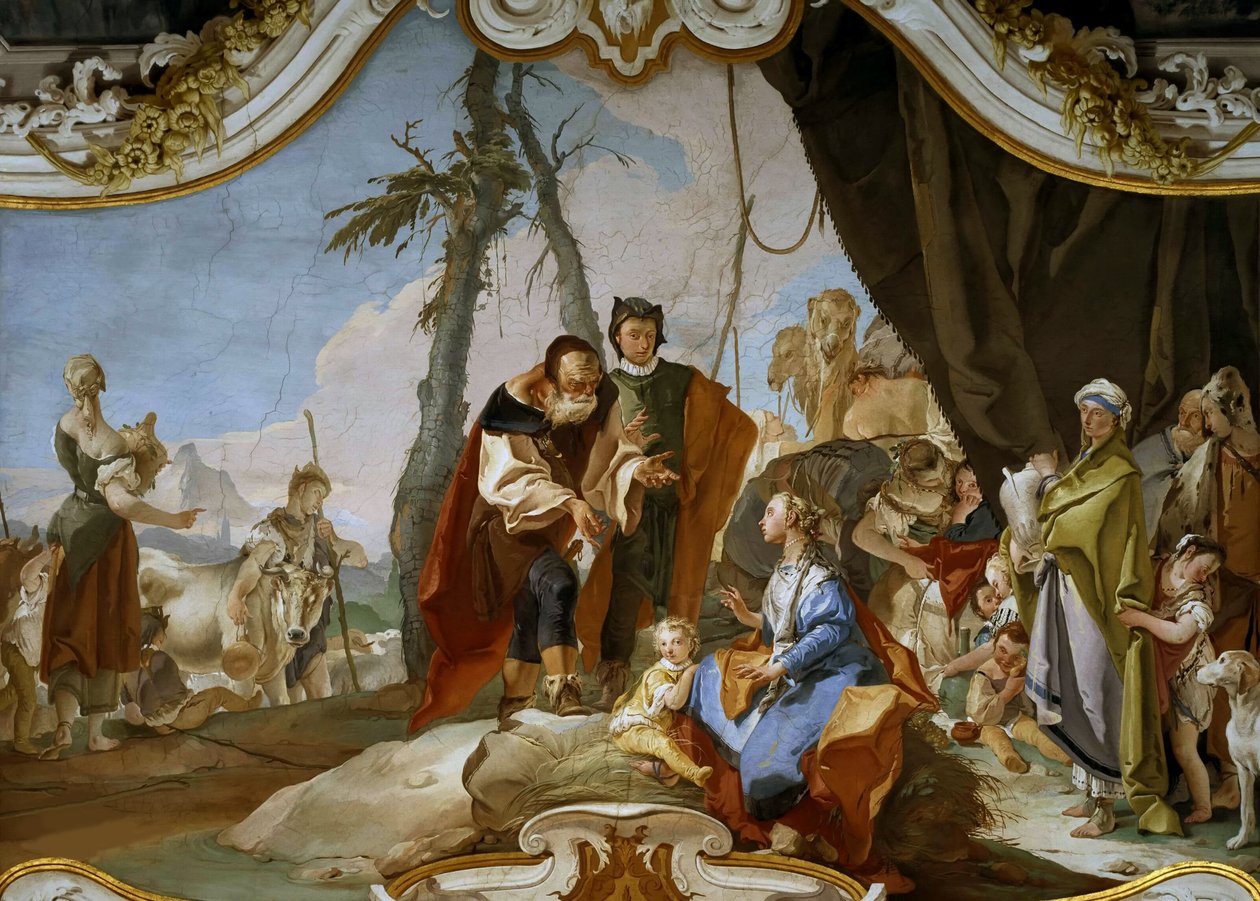Raakel piilottelee terafimia isältään Labanilta, noin 1728. tekijältä Giambattista Tiepolo