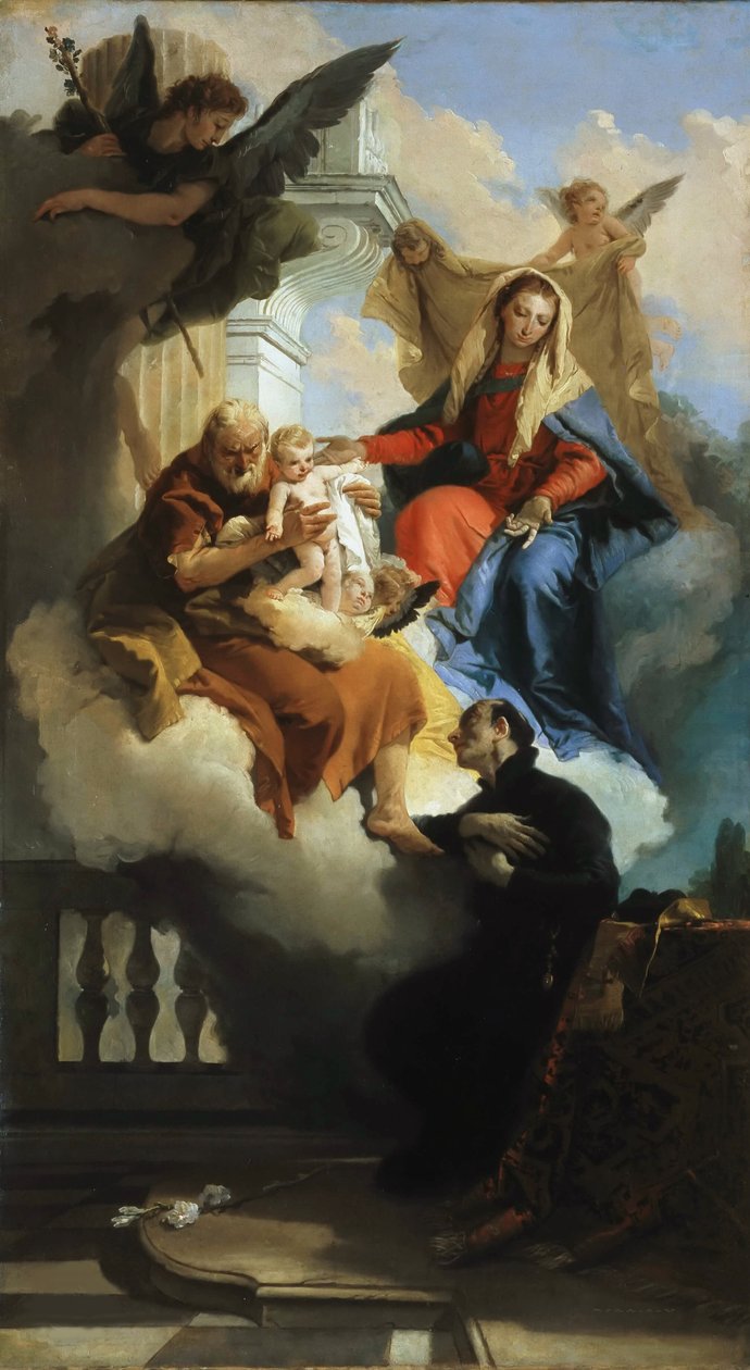 Pyhä perhe ilmestyy näyssä Saint Cajetanille, noin 1735. tekijältä Giambattista Tiepolo