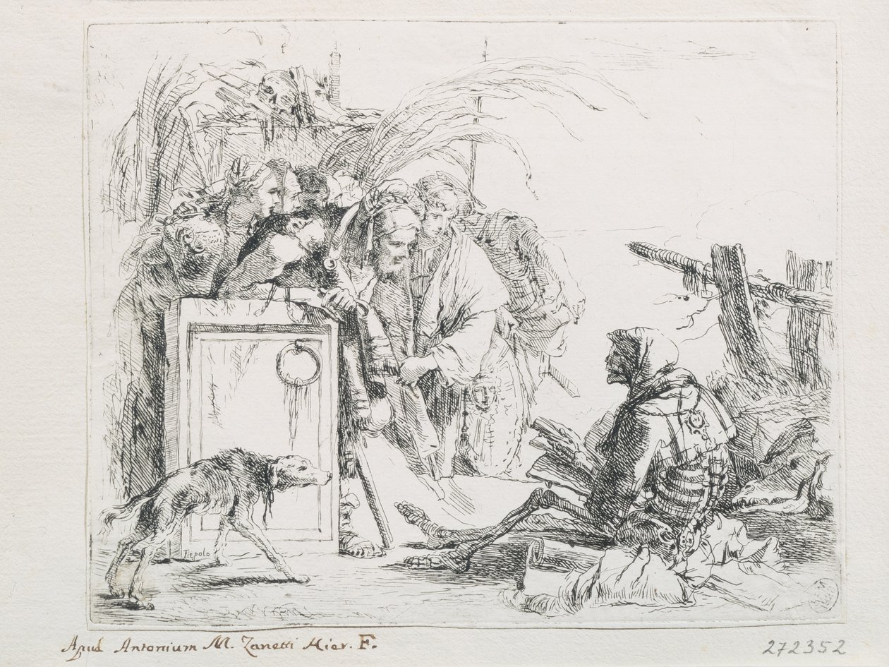 Vierailu kuolemantapauksessa. Sarjasta Capriccios, 1700-luvun puoliväli. tekijältä Giambattista Tiepolo