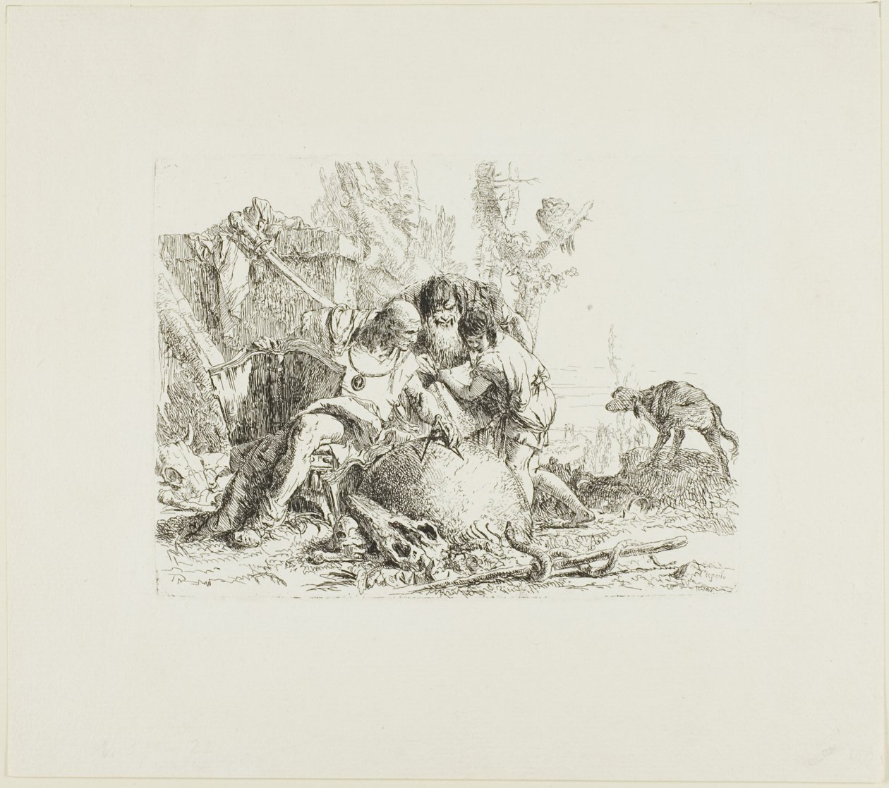 Kaksi taikuria ja lapsi, Scherzistä tekijältä Giambattista Tiepolo