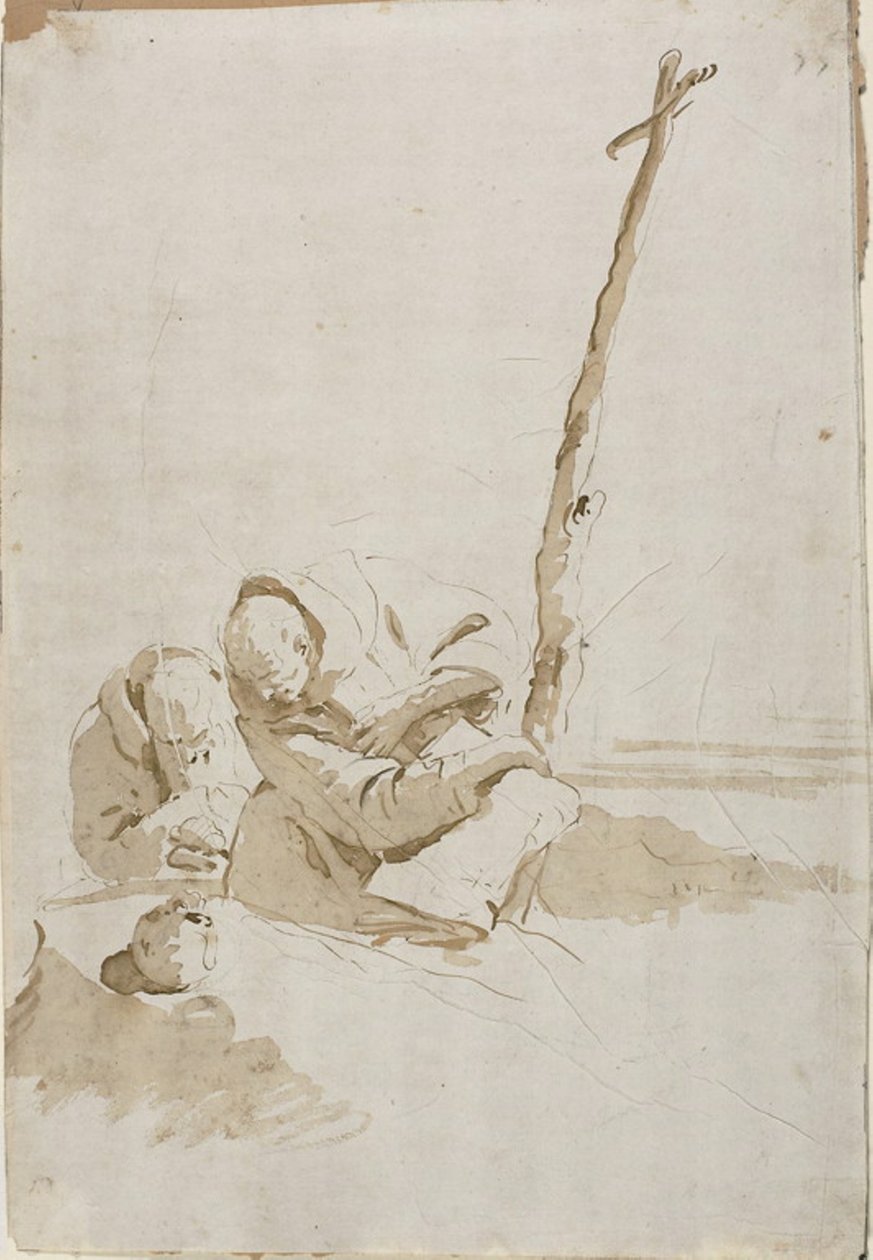 Kaksi munkkia harkitsemassa pääkalloa tekijältä Giambattista Tiepolo