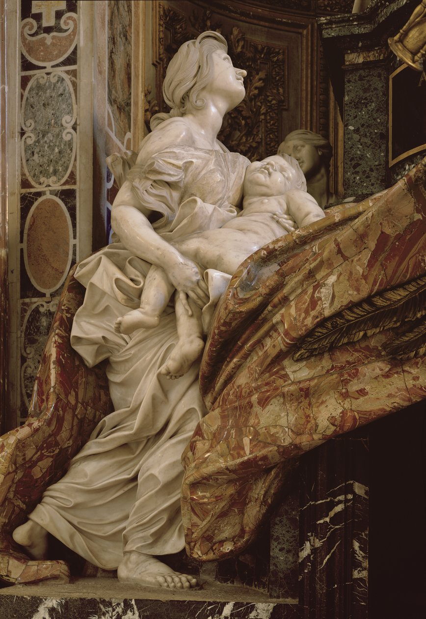Hyväntekeväisyyttä Aleksanteri VII:n muistomerkistä pohjoisella poikkisuoralla, 1672-78 (marmori ja kullattu pronssi) tekijältä Gian Lorenzo Bernini
