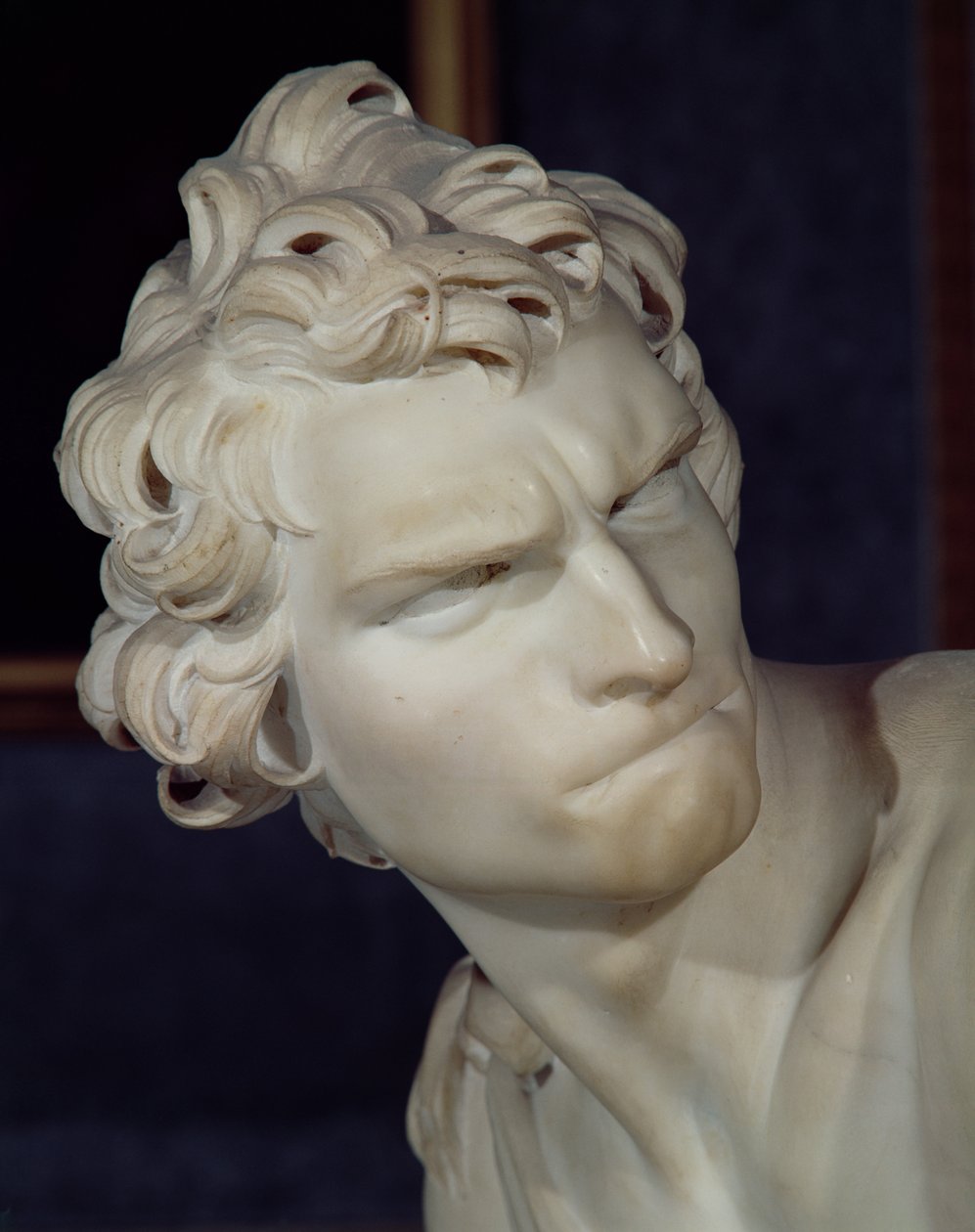 David, pään yksityiskohta, 1623-23 marmoria tekijältä Gian Lorenzo Bernini