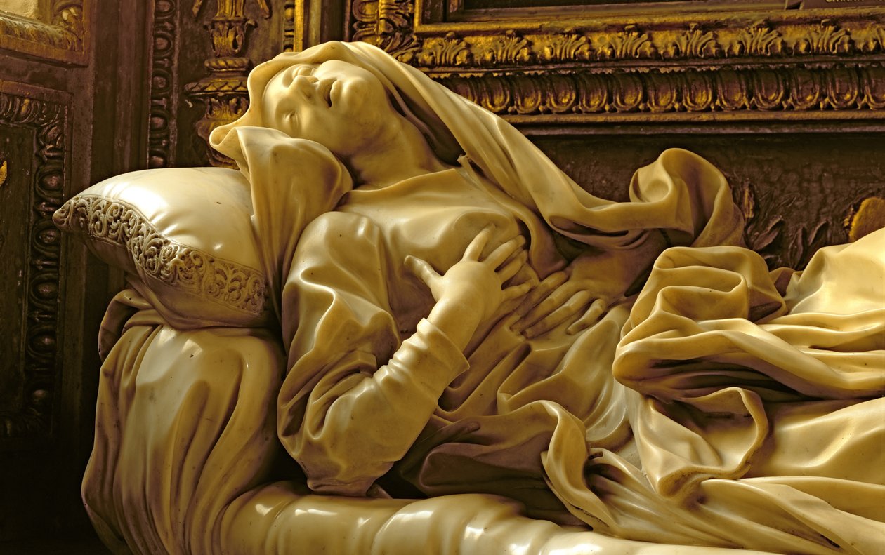 Siunatun Ludovica Albertonin kuolema, Altieri-kappelista, 1674 marmoriyksityiskohta 96878 tekijältä Gian Lorenzo Bernini