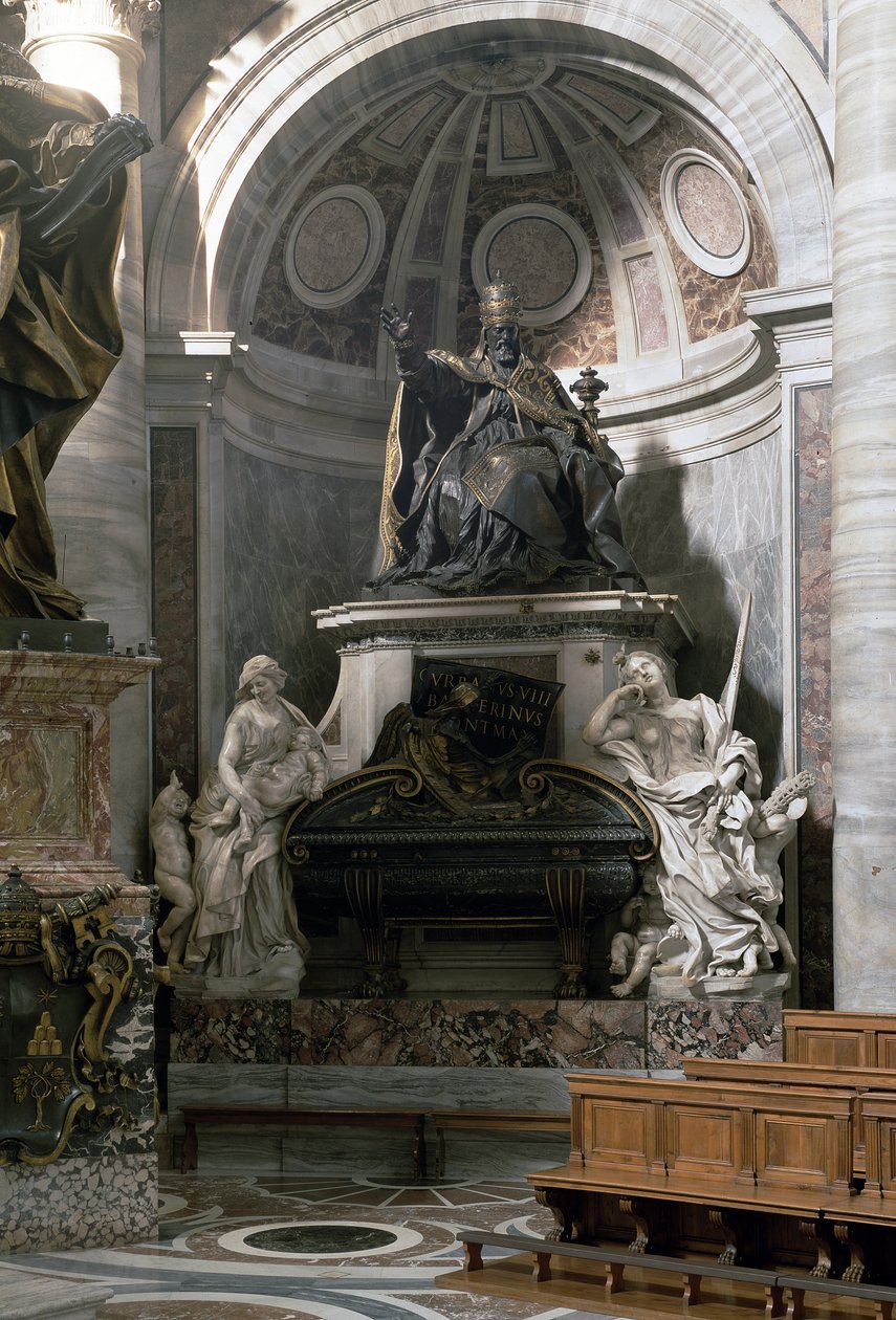Urban VIII:n (1623-44) muistomerkki hyväntekeväisyyden ja oikeudenmukaisuuden hahmoilla tekijältä Gian Lorenzo Bernini
