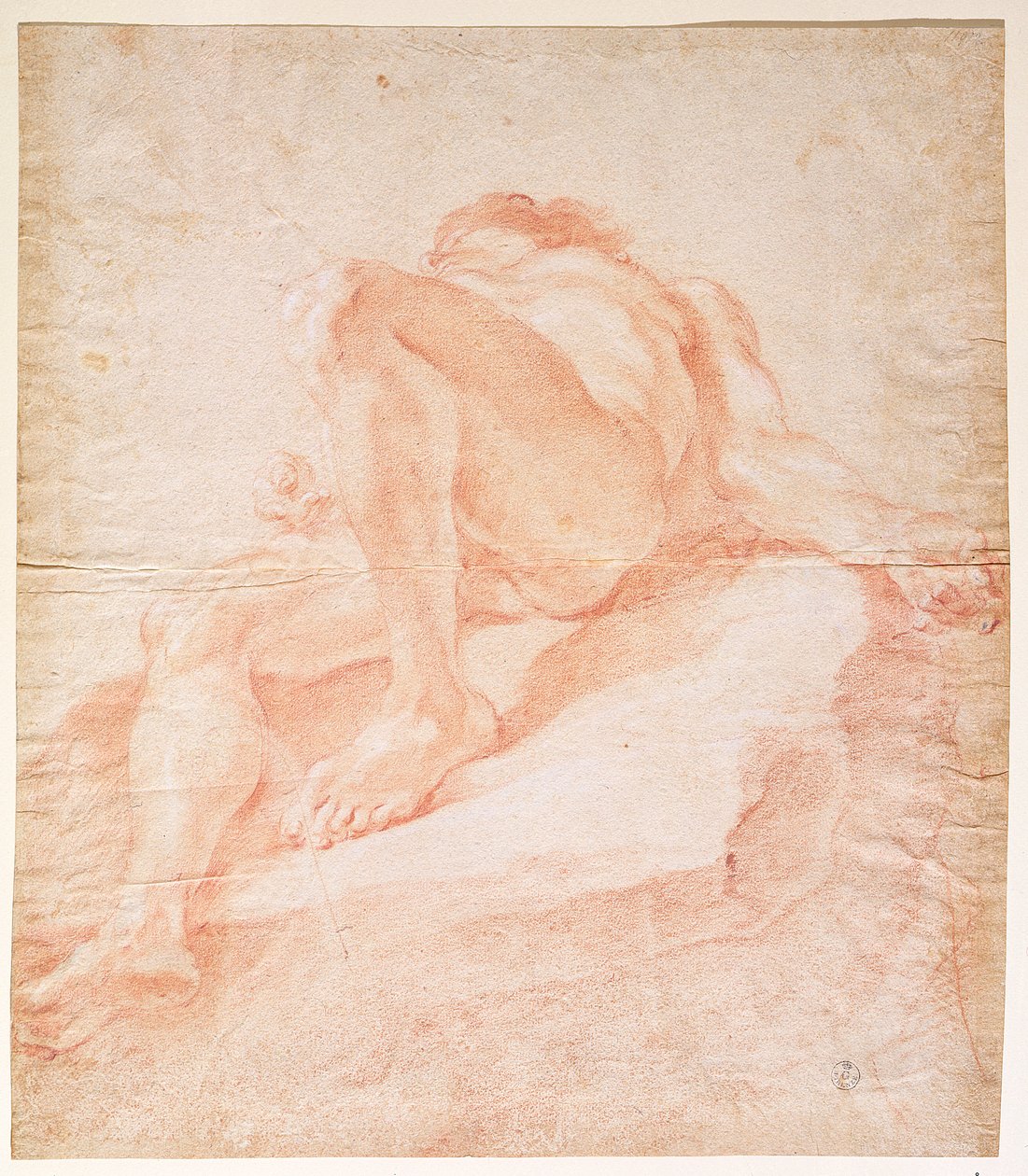 Tonavaa esittävän hahmon luonnos teokseen "Neljän joen lähde", 1648-51 (punaliitu paperille). tekijältä Gian Lorenzo Bernini