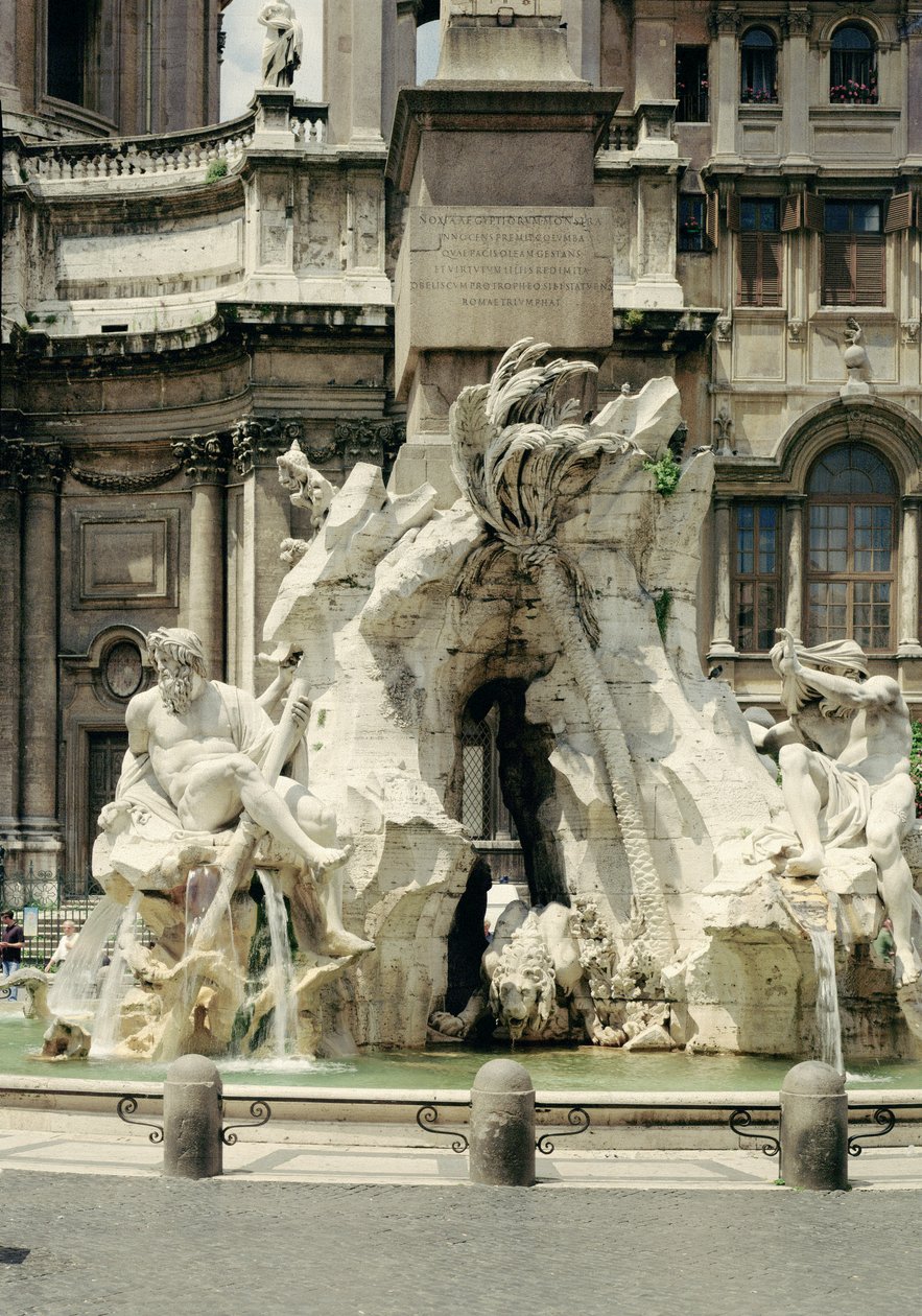 Neljän joen suihkulähde, 1648-51 (graniitti, marmori ja travertiini) tekijältä Gian Lorenzo Bernini