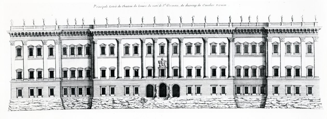 Kolmas hanke Pariisin Palais du Louvrelle: Germainin puolelta, 1665. tekijältä Gian Lorenzo Bernini
