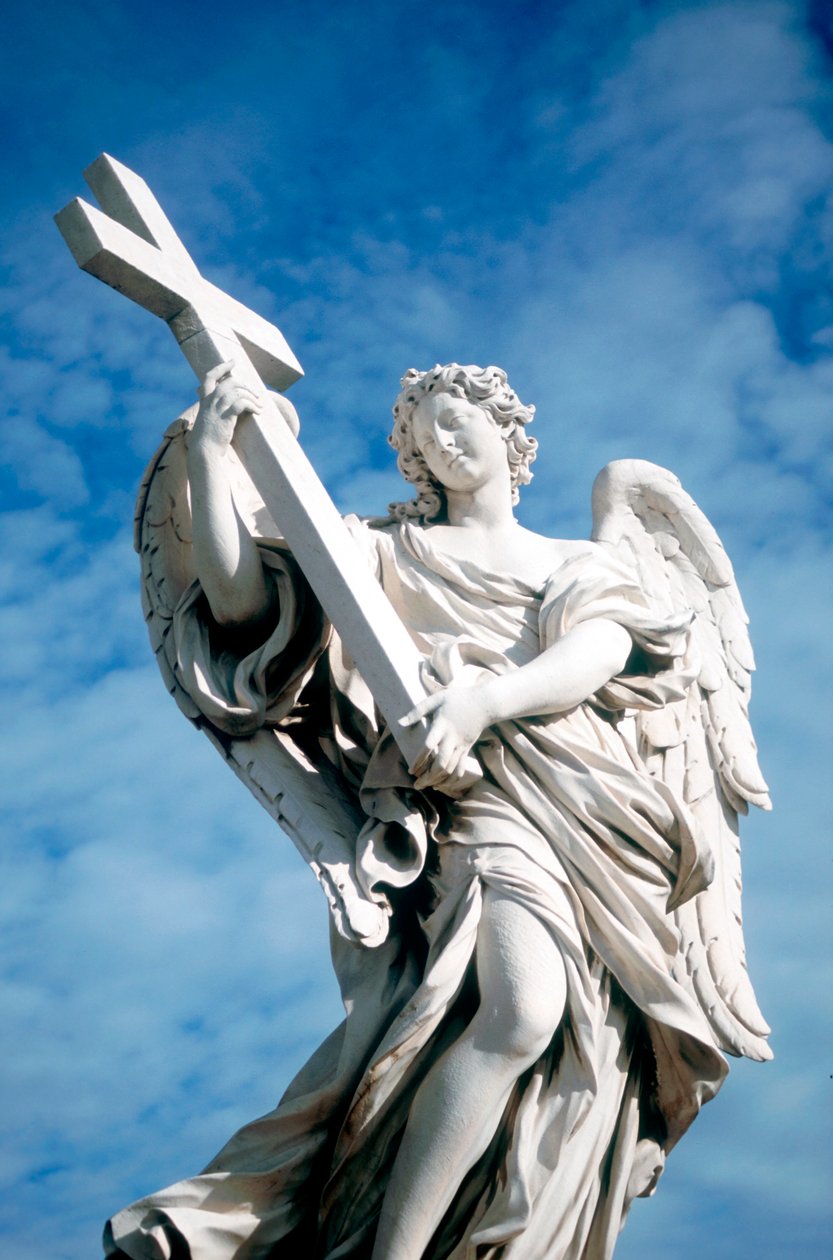 Enkeli kantaa ristiä Ponte St Angelosta, Roomasta, Italiasta, 1669 tekijältä Gian Lorenzo Bernini
