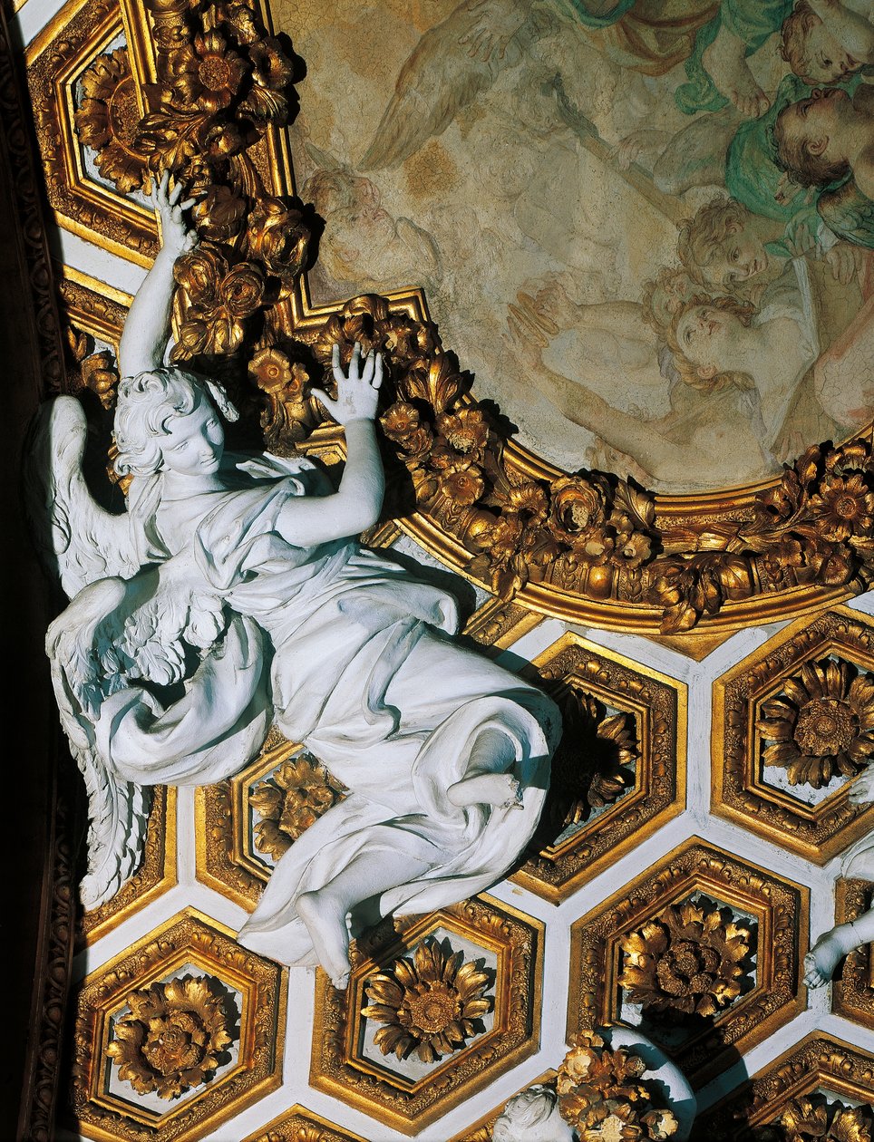 Yksityiskohta barokkityylisestä sisustuksesta, Pyhän Andreaksen kirkko Quirinalissa, arkkitehti Gian Lorenzo Bernini (1598-1680), Rooma, Italia tekijältä Gian Lorenzo Bernini