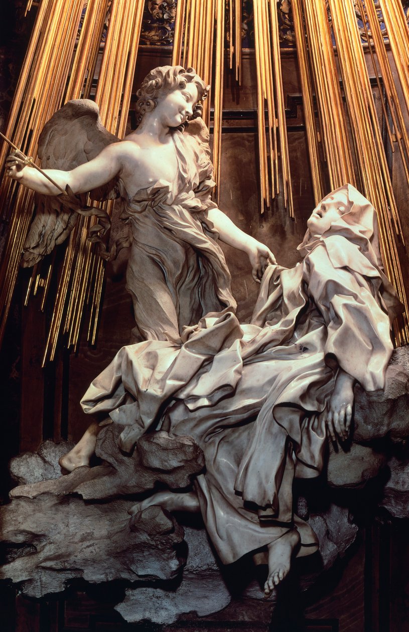 Italia, Rooma, Santa Maria della Vittorian kirkon Cornaron kappeli, Avilan Pyhän Teresan ekstaasi, Gian Lorenzo Berninin (1598-1680), veistos marmorista ja kullatusta pronssista tekijältä Gian Lorenzo Bernini