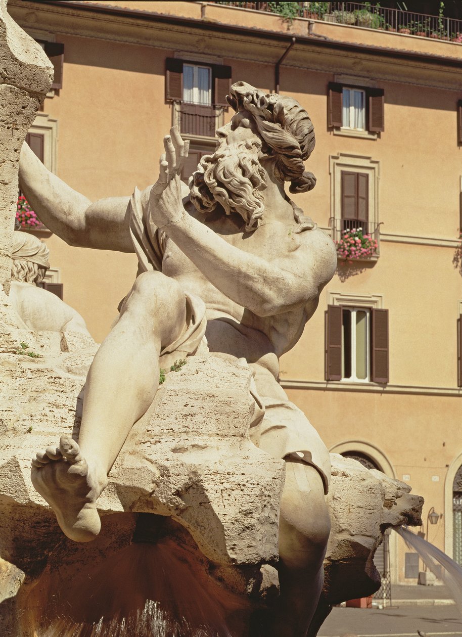 Neljän joen suihkulähde, yksityiskohta Tonavaa esittävästä hahmosta, 1648-51, kivi yksityiskohta kuvasta 96887. tekijältä Gian Lorenzo Bernini