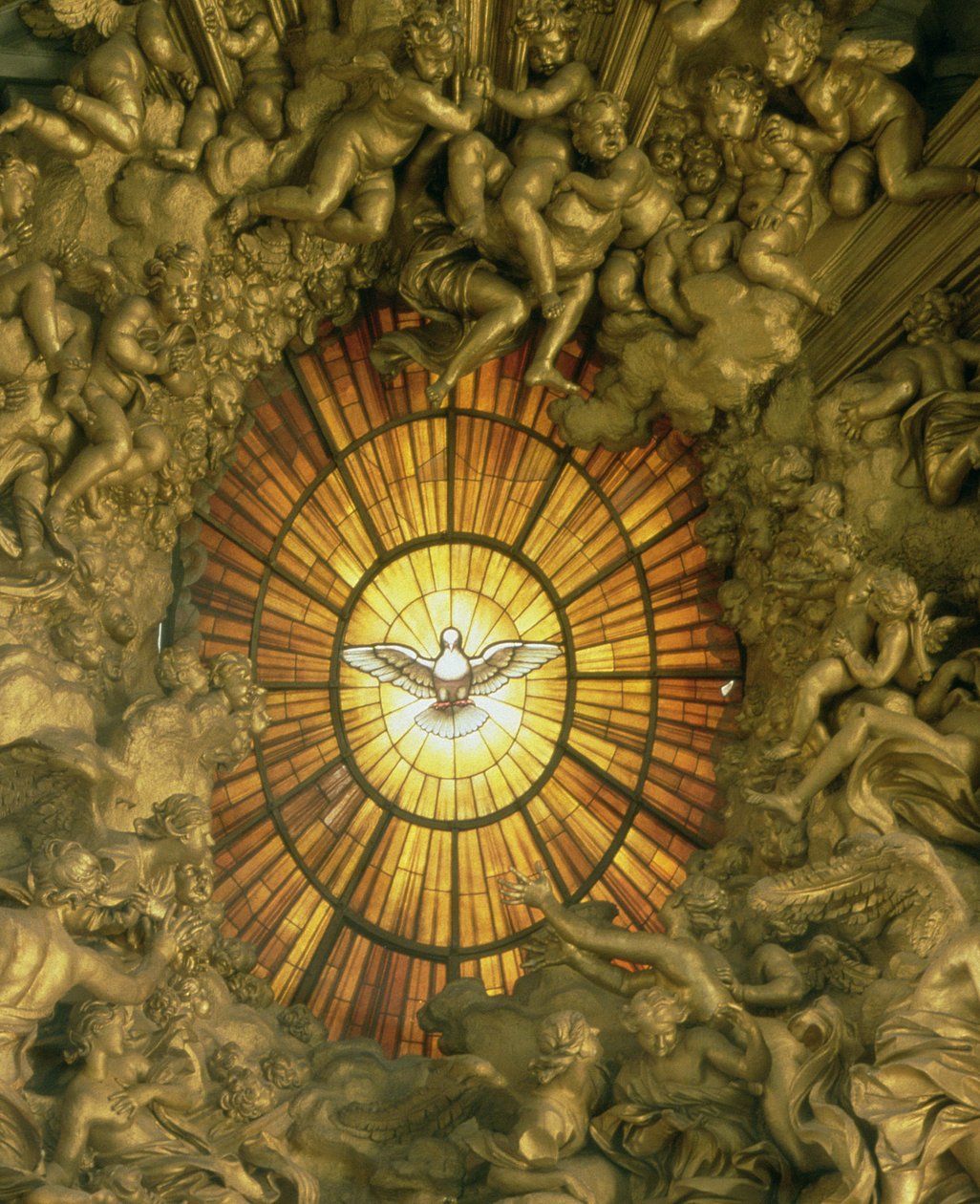 Pyhän Pietarin tuoli, yksityiskohta takana olevasta lasimaalauksesta, 1665 yksityiskohta vuodelta 158488. tekijältä Gian Lorenzo Bernini