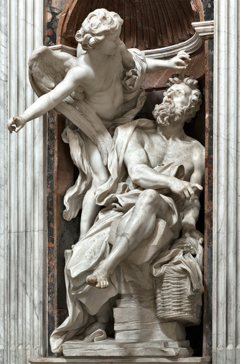 Profeetta Habakuk (Habaquq, Habakuk, Habakuk, Abakuk, Havakuk) ja enkeli (Profeetta Habakuk ja enkeli) Gian Lorenzo Berninin (1598-1680) marmoriveistos 1656-1661 Rooma, Basilica di Santa Maria del Popolo tekijältä Gian Lorenzo Bernini