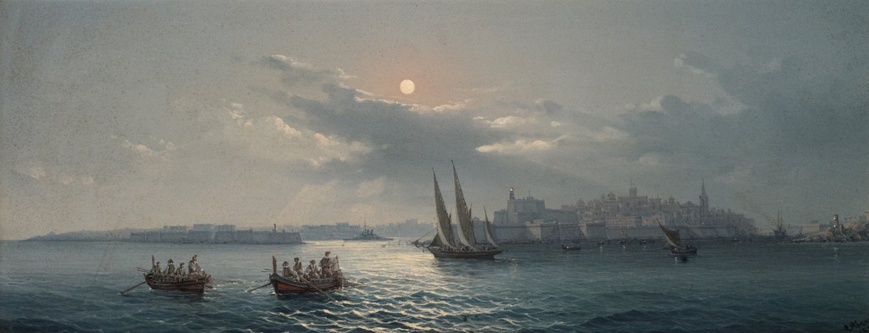 Näkymä Suureen satamaan, Valletta, 1885 tekijältä Giancinto Gianni