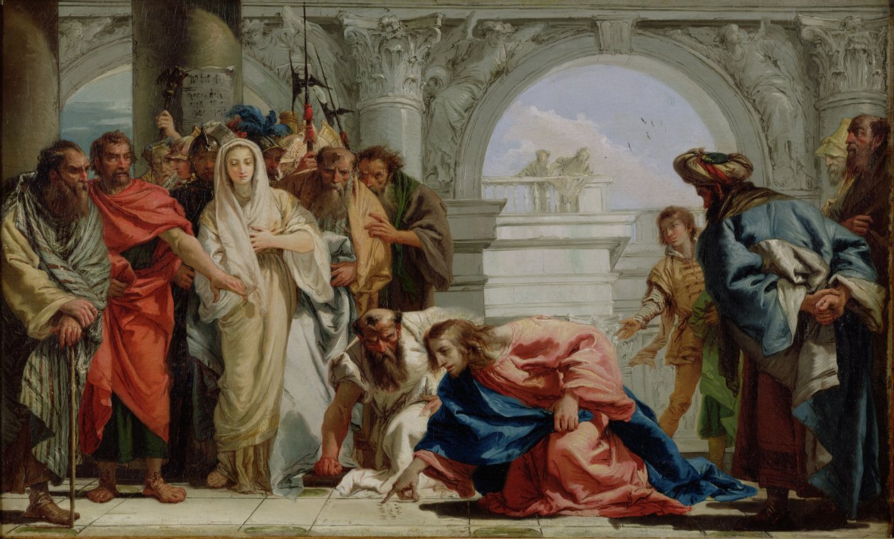 Kristus ja aviorikoksesta vangittu nainen, 1750-53 tekijältä Giovanni Domenico Tiepolo