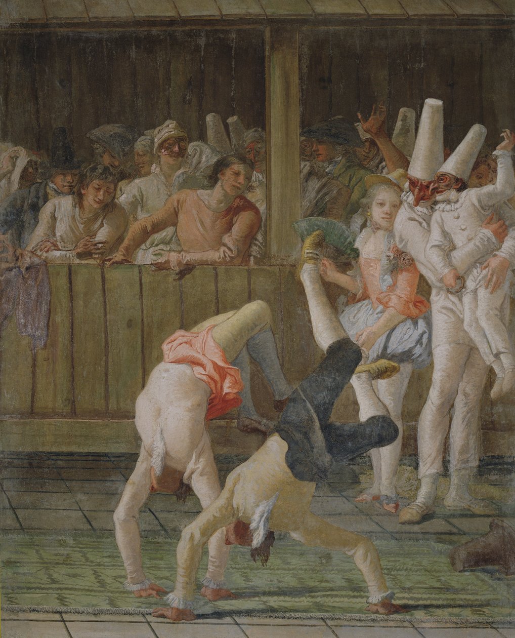 Pulcinella akrobaattien kanssa, n. 1793 tekijältä Giovanni Domenico Tiepolo