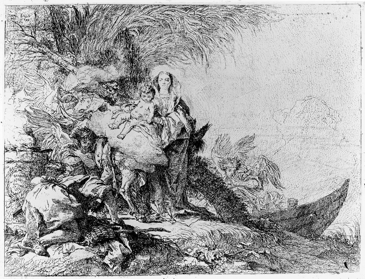 Lento Egyptiin, noin 1750 tekijältä Giovanni Domenico Tiepolo