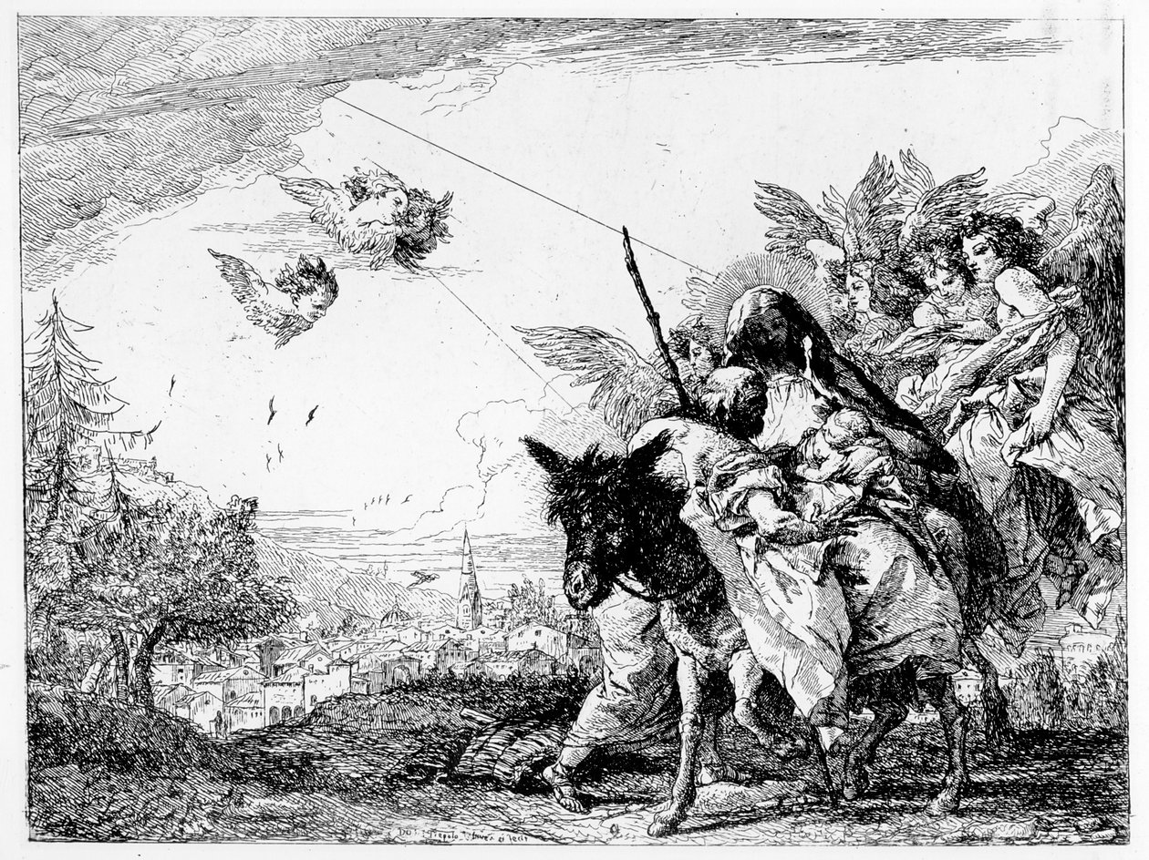 Lento Egyptiin, noin 1750 tekijältä Giovanni Domenico Tiepolo