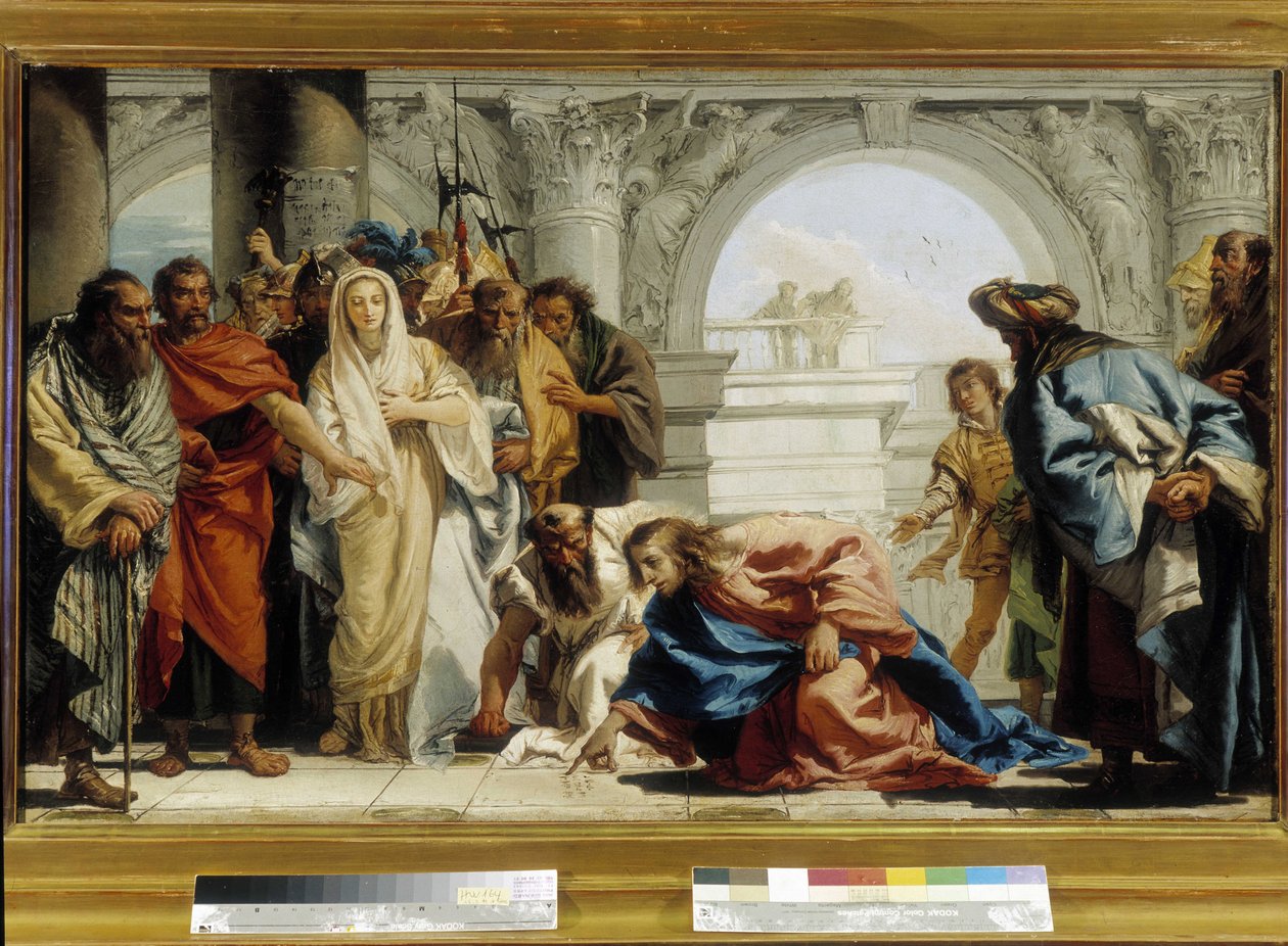 Kristus ja avionrikkoja nainen (öljy kankaalle) tekijältä Giovanni Domenico Tiepolo