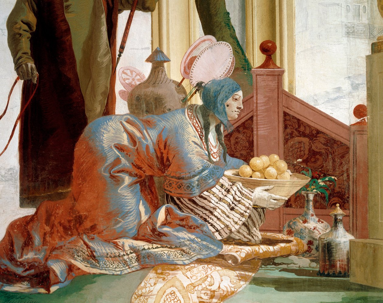 Hedelmien tarjoaminen kuunjumalattarelle, kirjoittanut Giandomenico Tiepolo (1727-1804), fresko, kiinalainen huone Foresteriassa (vierastalo), Villa Valmarana 