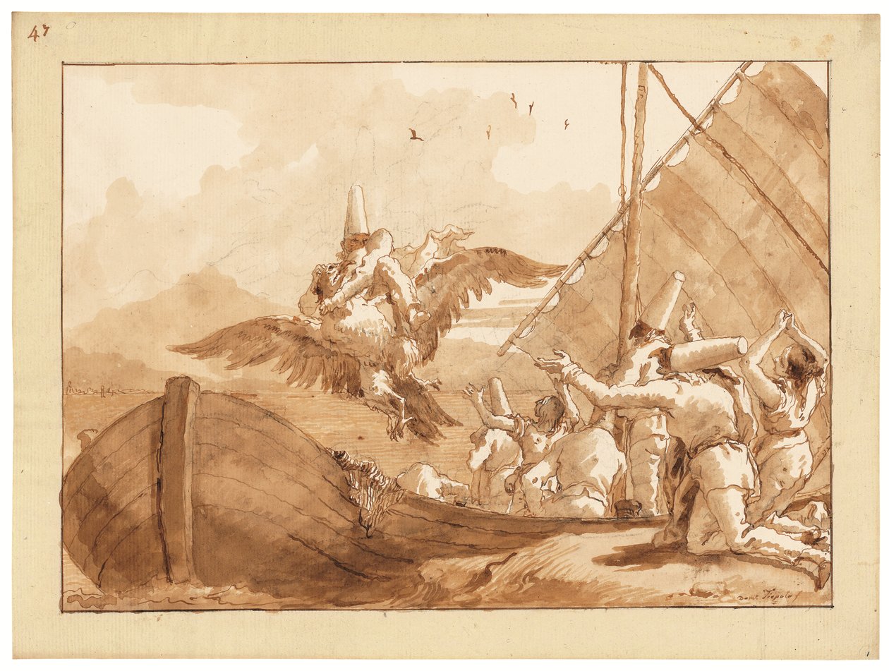 Kotkan kantama Punchinello (liitu, kynä ja muste, ja pese paperille) tekijältä Giandomenico (1727 1804) Tiepolo
